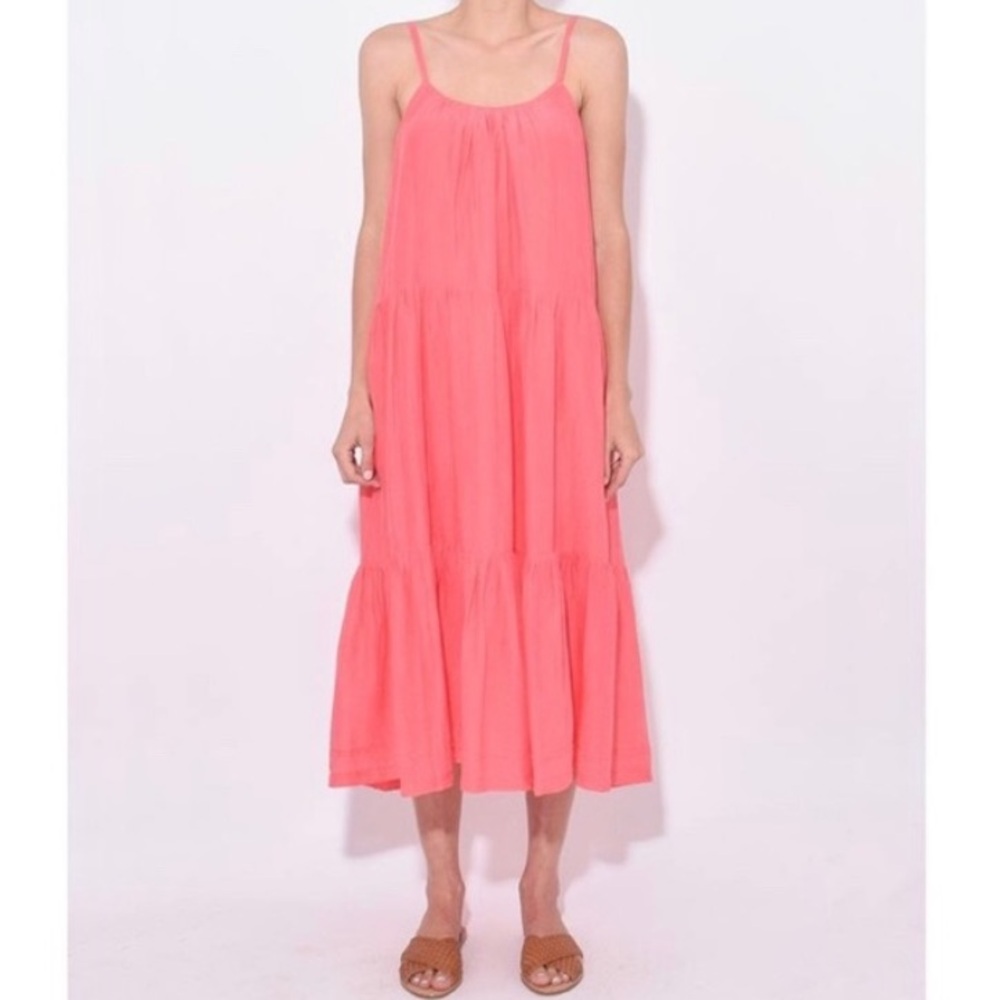 Xirena Tiered Sleeveless Lina Cotton Midi Sleeveless Dress‎ Pink XS